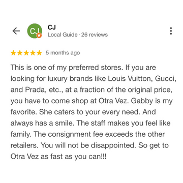 Five-star review from a local guide on a white background