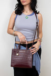 Marc Jacobs Maroon Croc Mini Grind Tote Bag