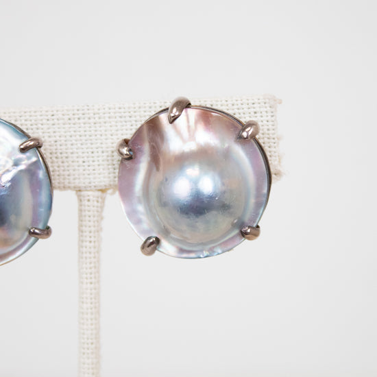 Pair of silver earrings on a white background