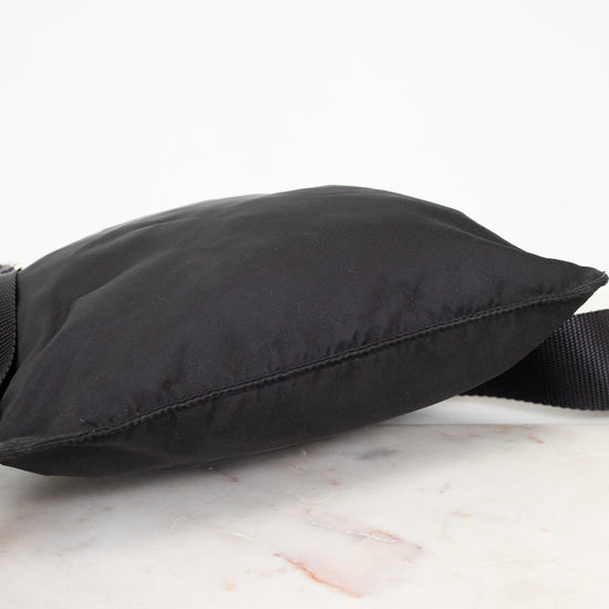 Black bottom of nylon bag on a marble surface