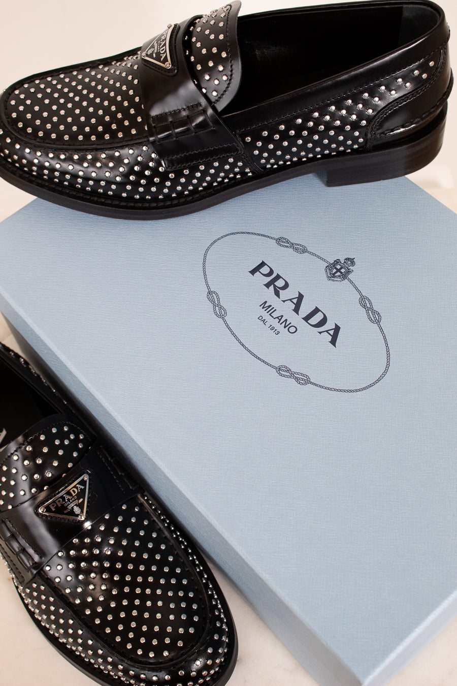 Prada Studded Spazzolato Loafer – Otra Vez Couture Consignment
