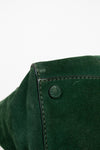 Close-up of a green purse with a button on a white background