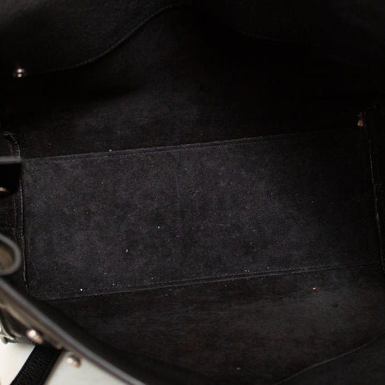 Close-up of a black interior of  handbag 