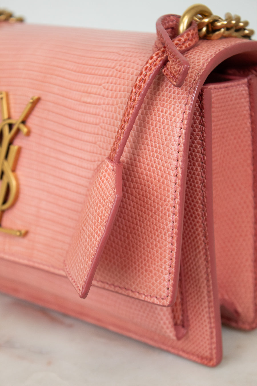 Close-u of pink lizard leather