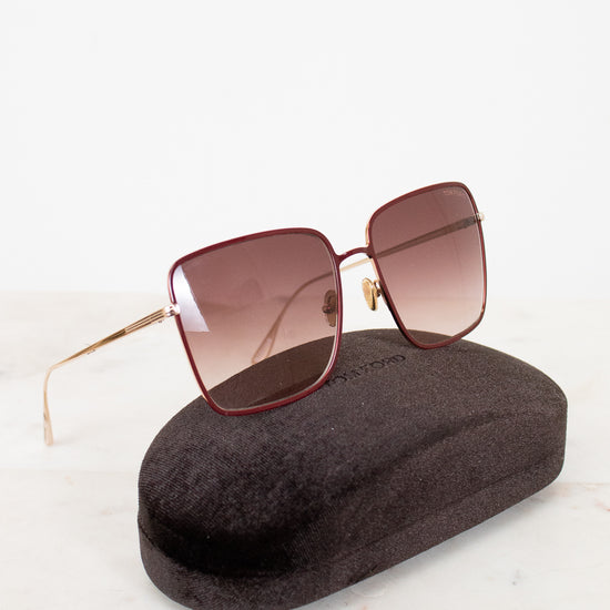 Sunglasses with a dark case on a light background