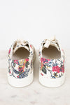 Pair of floral-patterned sneakers on a white background