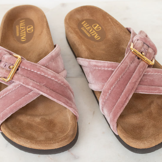 Pink velvet brown sole sandals