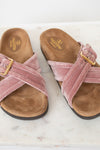 Pink velvet brown sole sandals