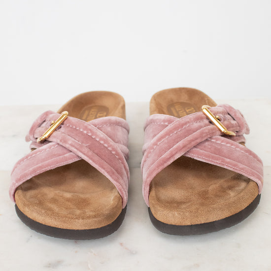 Pink velvet brown sole sandals
