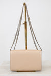 Beige handbag with a chain strap on a white background